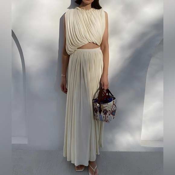 🆕 Asymmetric Pleated Chiffon Skirt Set - Off White - Picture 2 of 7